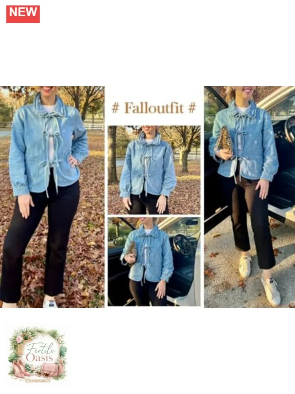 Women's Cotton Blend Denim Jacket Tie Front Peter Pan Collar Loose Fit Long